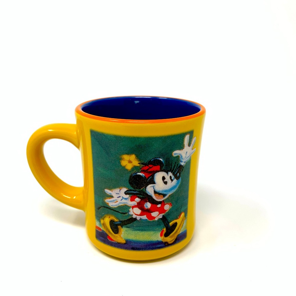 The Disney Store Retro Minnie Mouse Bright Yellow orange trim blue inside cup